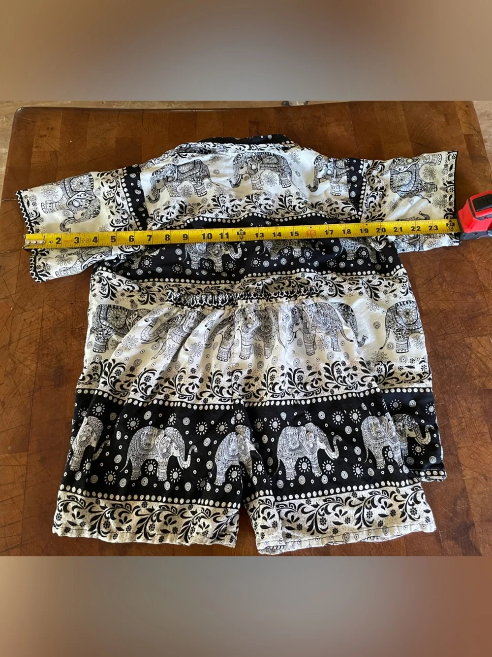 Boho Elephant Print Shorts Set in Black & White